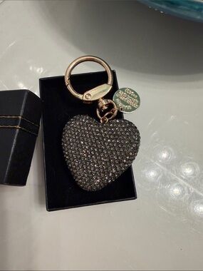 Black Crystal Heart Keychain with Gold Hardware